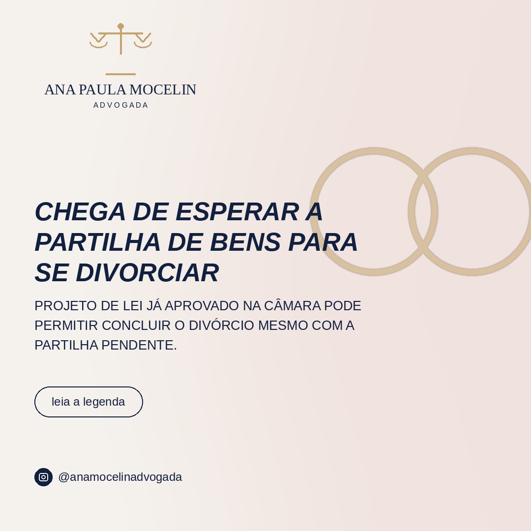 Ilustração de duas alianças se separando, representando divórcio com partilha de bens pendente